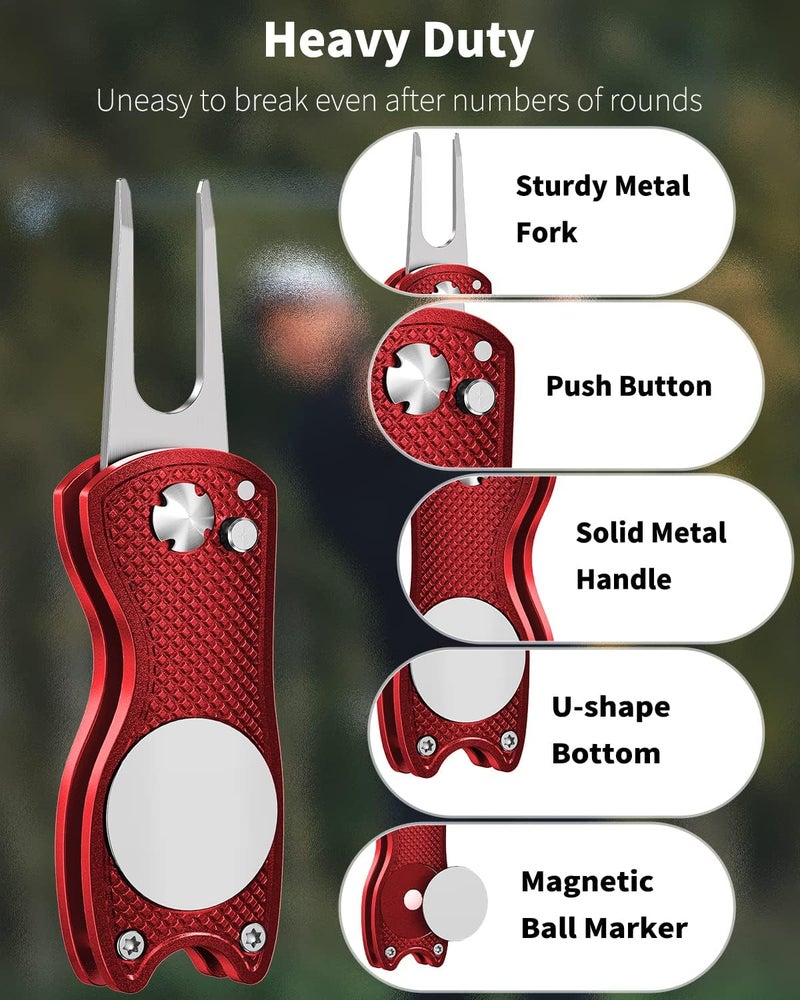 GreenHaven 2-6 Pack Golf Divot Repair Tool for Golfers Foldable Metal Green Tool with Magnetic Putt Alignment Ball Marker Pop-up Fork Tine with Sturdy Aluminum Alloy Handle - Image 3